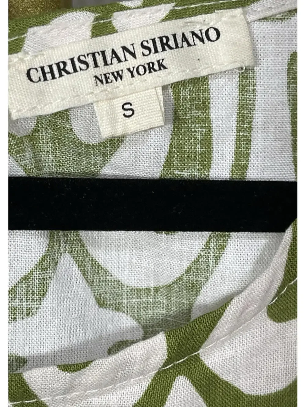 Christian Siriano Linen Blend Top Women’s Green White Geometric Print Ruffle S - Picture 5 of 5